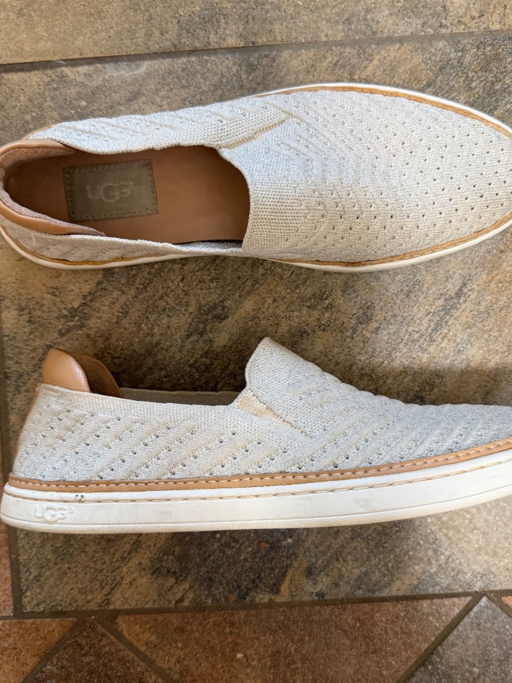 UGG Cahlvan Metallic Slip On Sneakers Cream Gold Sparkle Glitter  Shoes Women 9